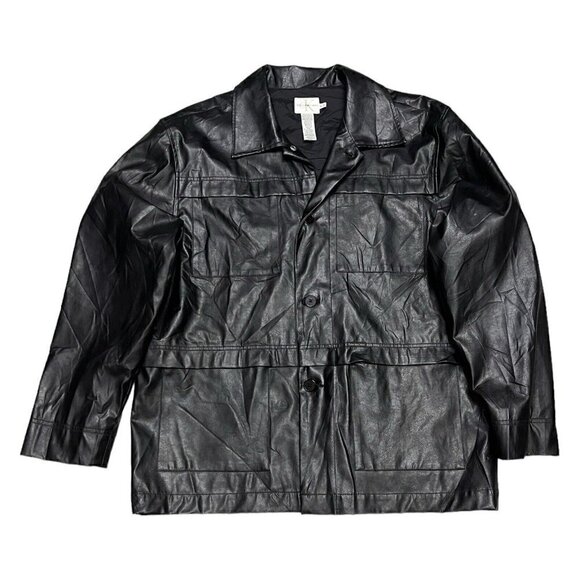 Calvin Klein Vintage Faux Leather Designer Glam Matrix Mens Jacket - XL - Picture 1 of 4